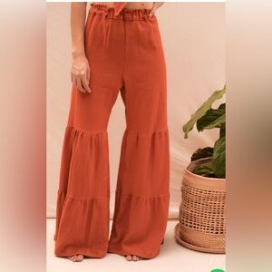 PARALIA Santorini Wide Leg Tiered Pants in Terracotta - Size Small - Like New!